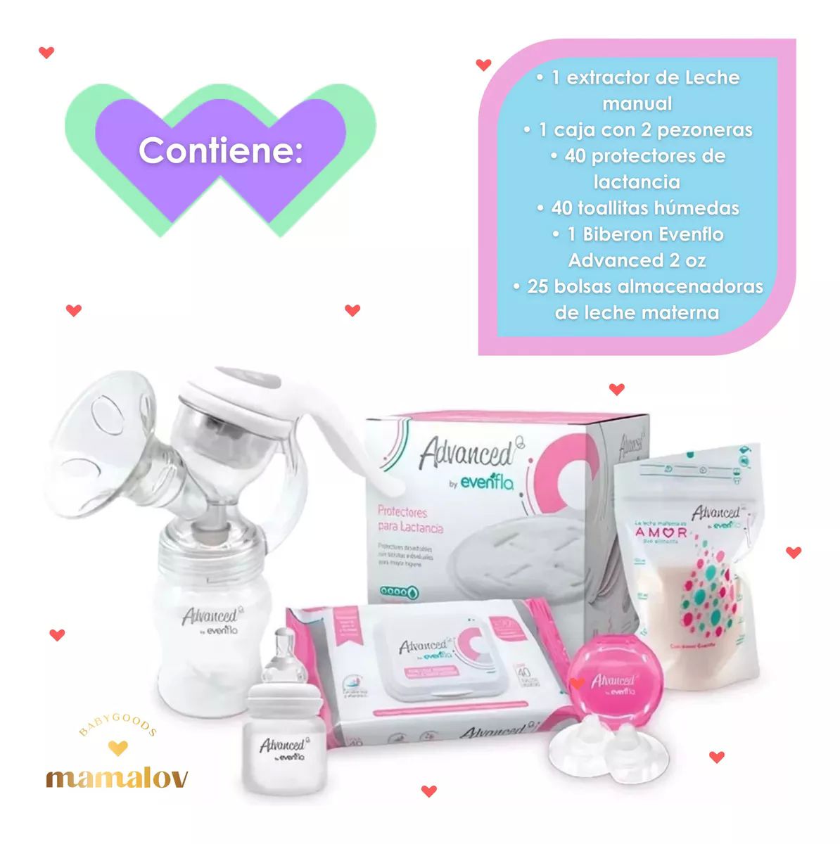 Kit De Lactancia Materna Evenflo Con Extractor Manual 6 Pzas