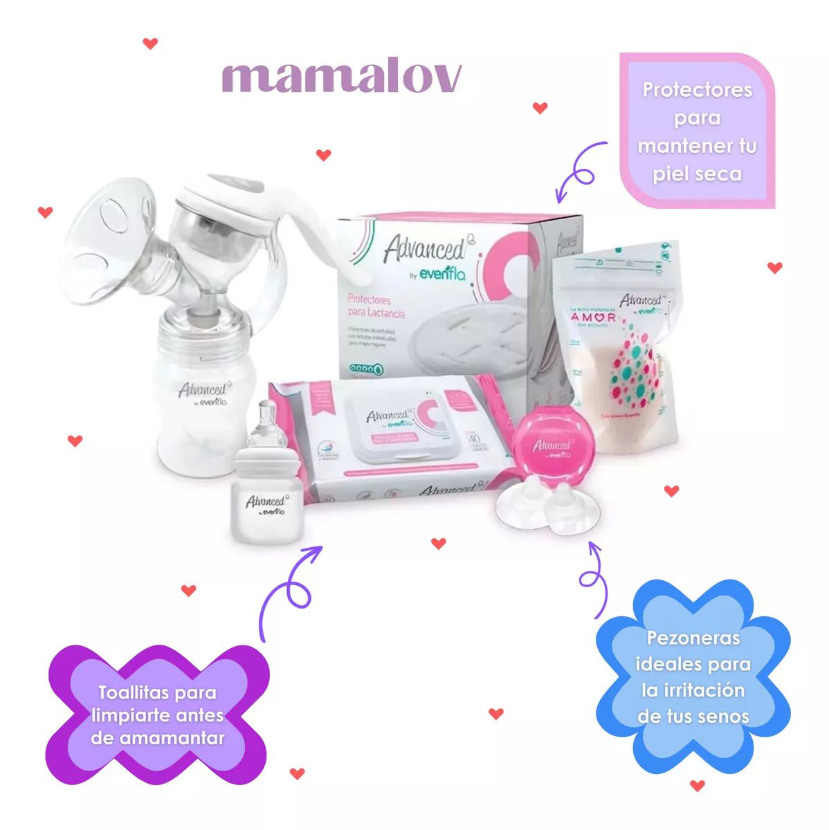 Kit De Lactancia Materna Evenflo Con Extractor Manual 6 Pzas