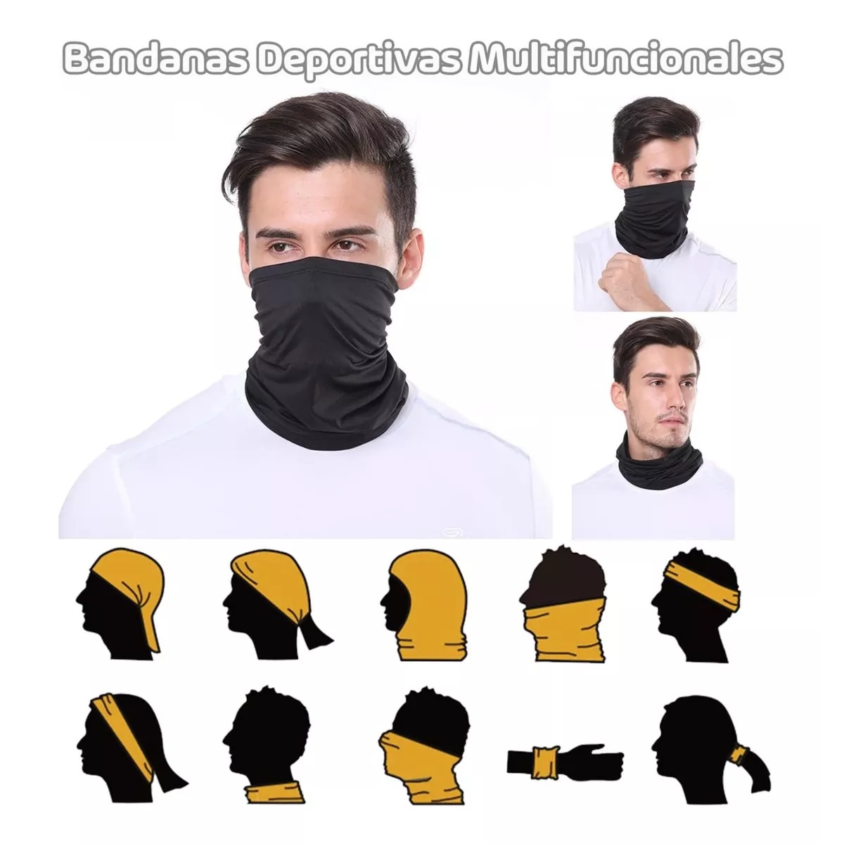 Bandana Máscara, Moto,ciclismo, Sol+mangas Protección Uv Negro