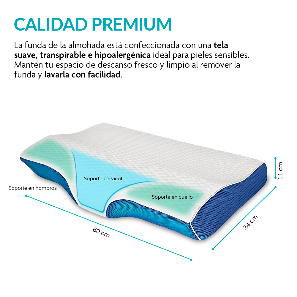 Almohada de Memory Foam Cervical Ortopédica y Ergonómica