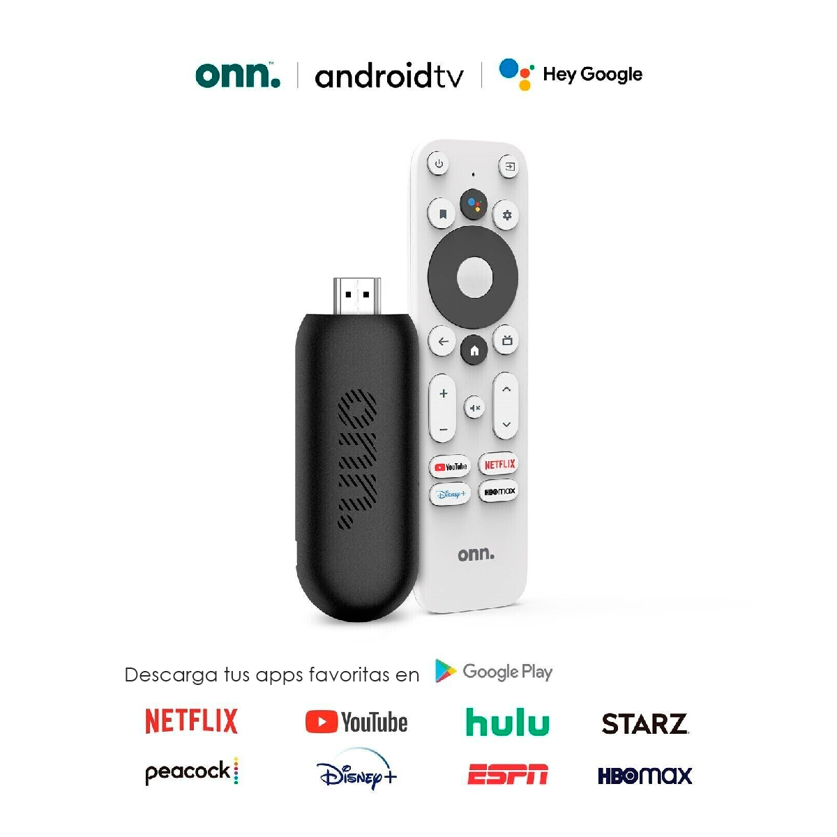 Onn Android TV Full HD Media Streaming HDMI Stick con Control Remoto
