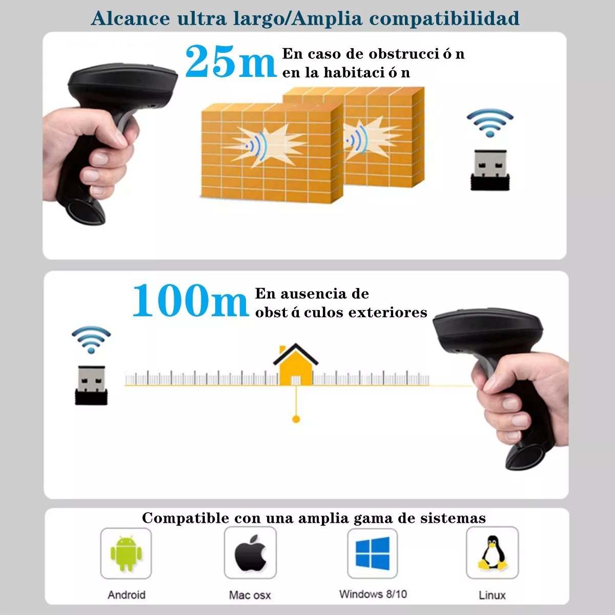 Lector Codigo Barras Inalámbrico 1d/2d Lector Qr Bluetooth Negro