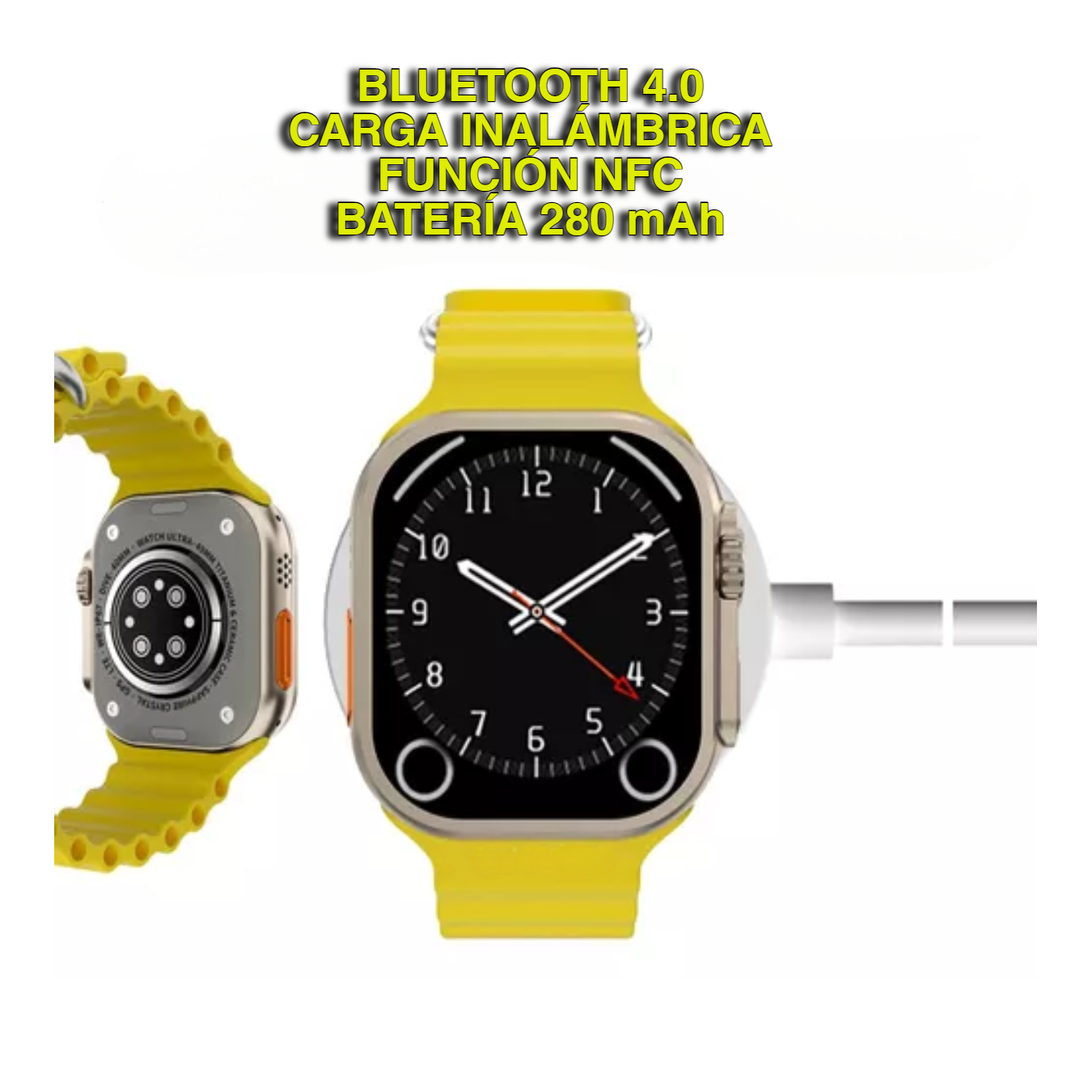 Reloj Inteligente Unisex Color Amarillo, Compatible con iOS- Android/ Smartwatch Serie 28 Ultra Bluetooth 4.0 Para Hombre y Mujer Deportivo