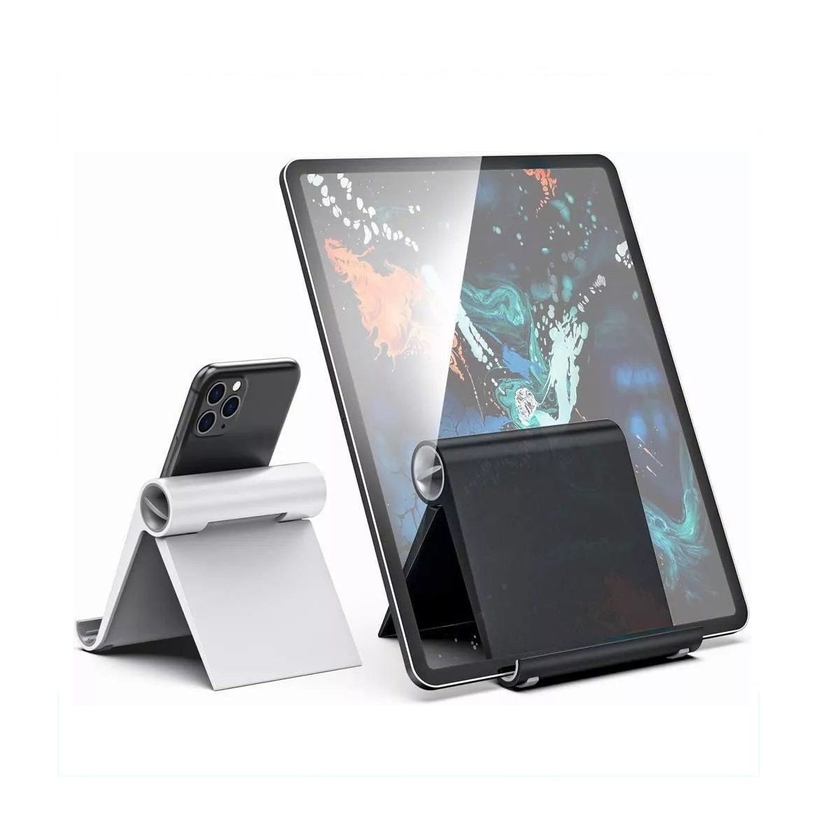 Par 2 Soporte Base Celular Tablet  Universal Escritorio Blanco y Negro