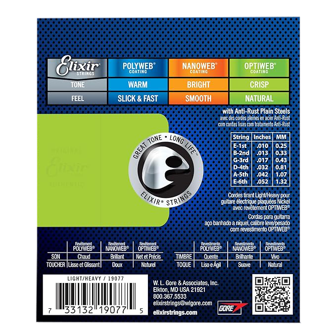 Cuerdas Elixir 10-52 Optiweb Light/Heavy Guitarra Eléctrica