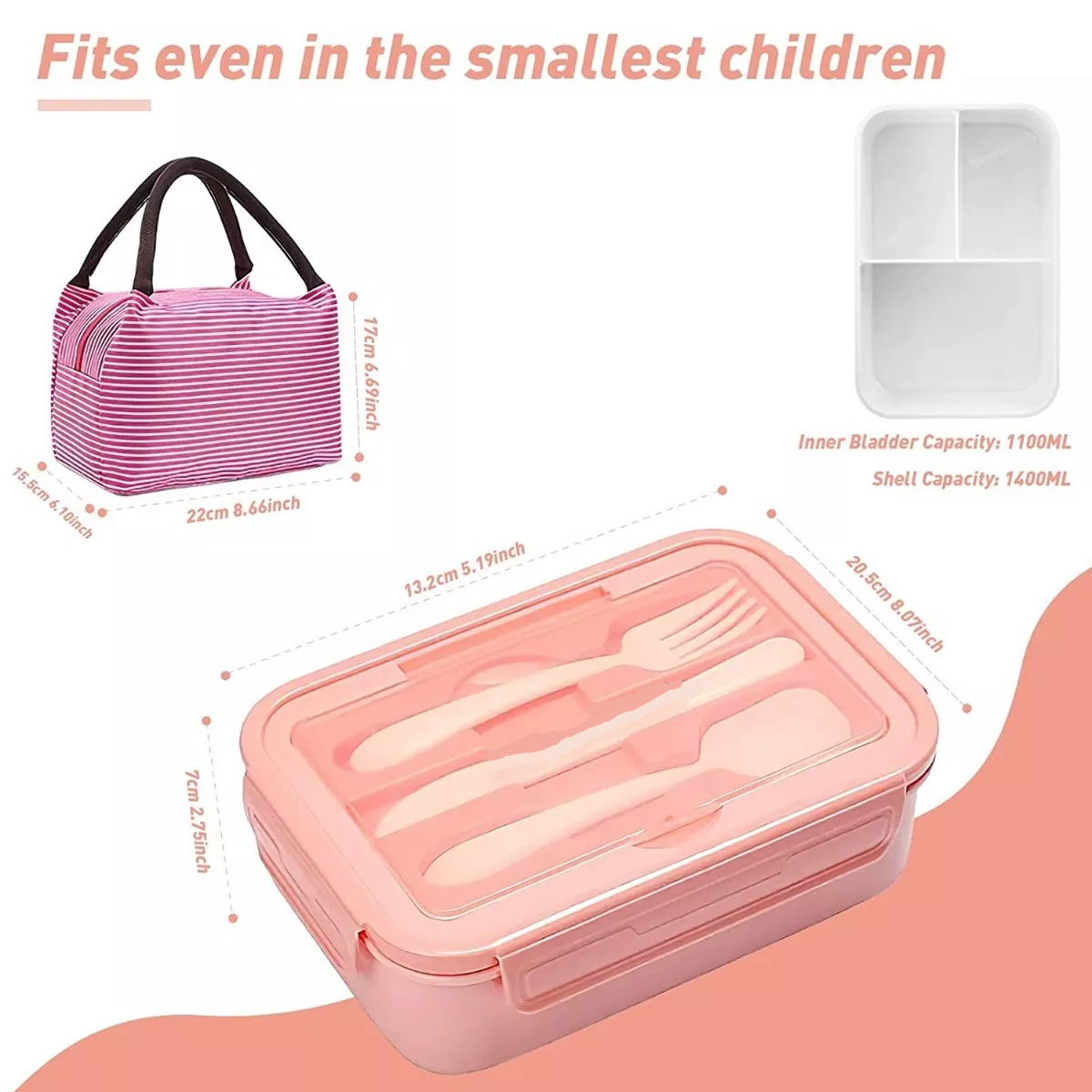 Box Lunch Con Topper Y Cubiertos Capacidad 1100ml+lunchbolsa Rosa