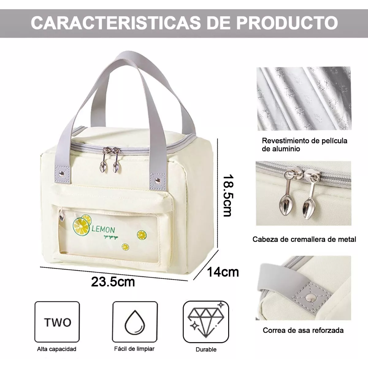Lonchera Termica Portátil Bolsa Del Almuerzo Frío Y Calor Beige