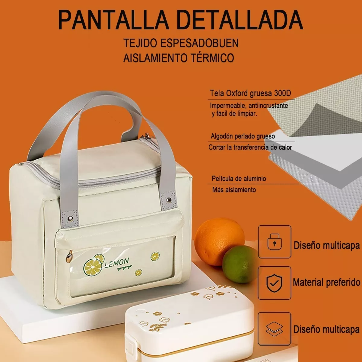 Lonchera Termica Portátil Bolsa Del Almuerzo Frío Y Calor Beige