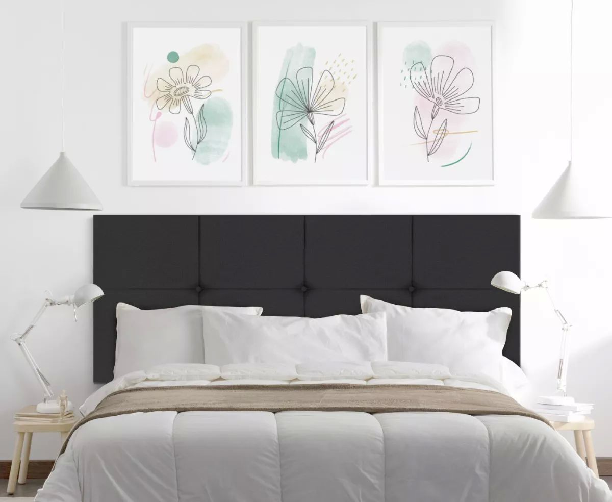 Cabecera Queen Size Cuadro Grande Económica Msi 2 Cojines - Gris Oxford