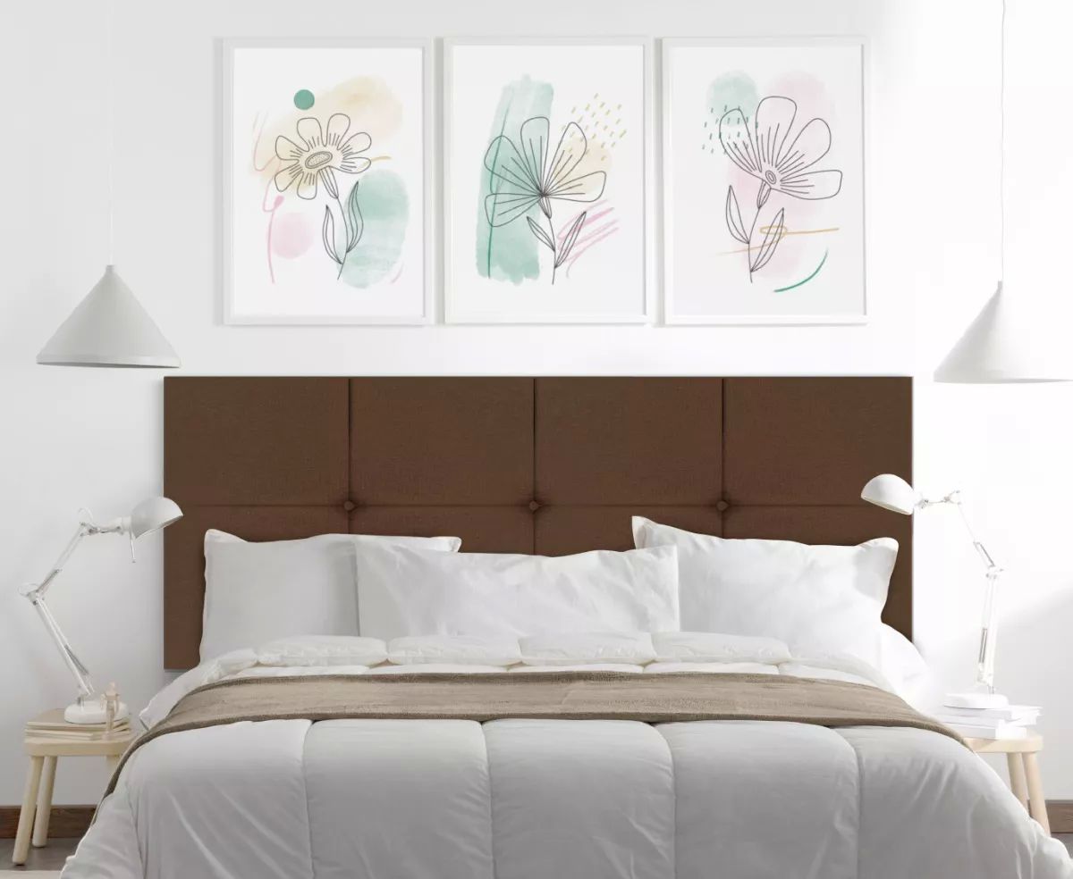 Cabecera Matrimonial Cuadro Grande Económica Msi 2 Cojines - Café