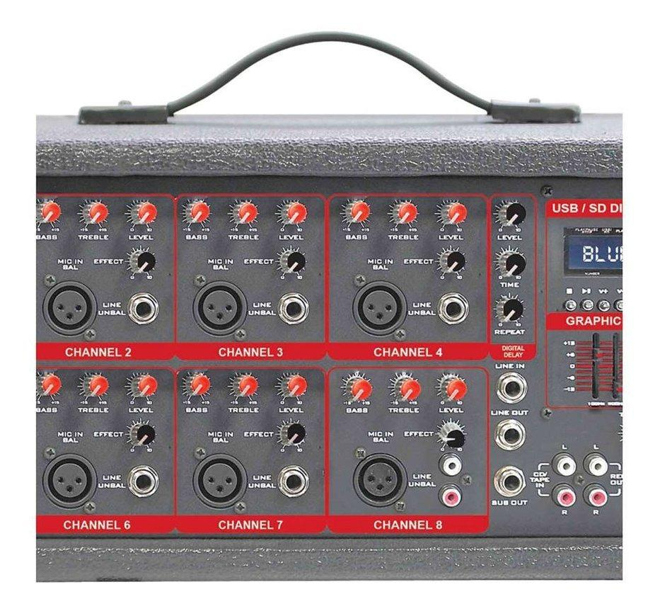 Amplificador De Audio Kaiser MIX-2308DUSB 8 Canales Bluetooth