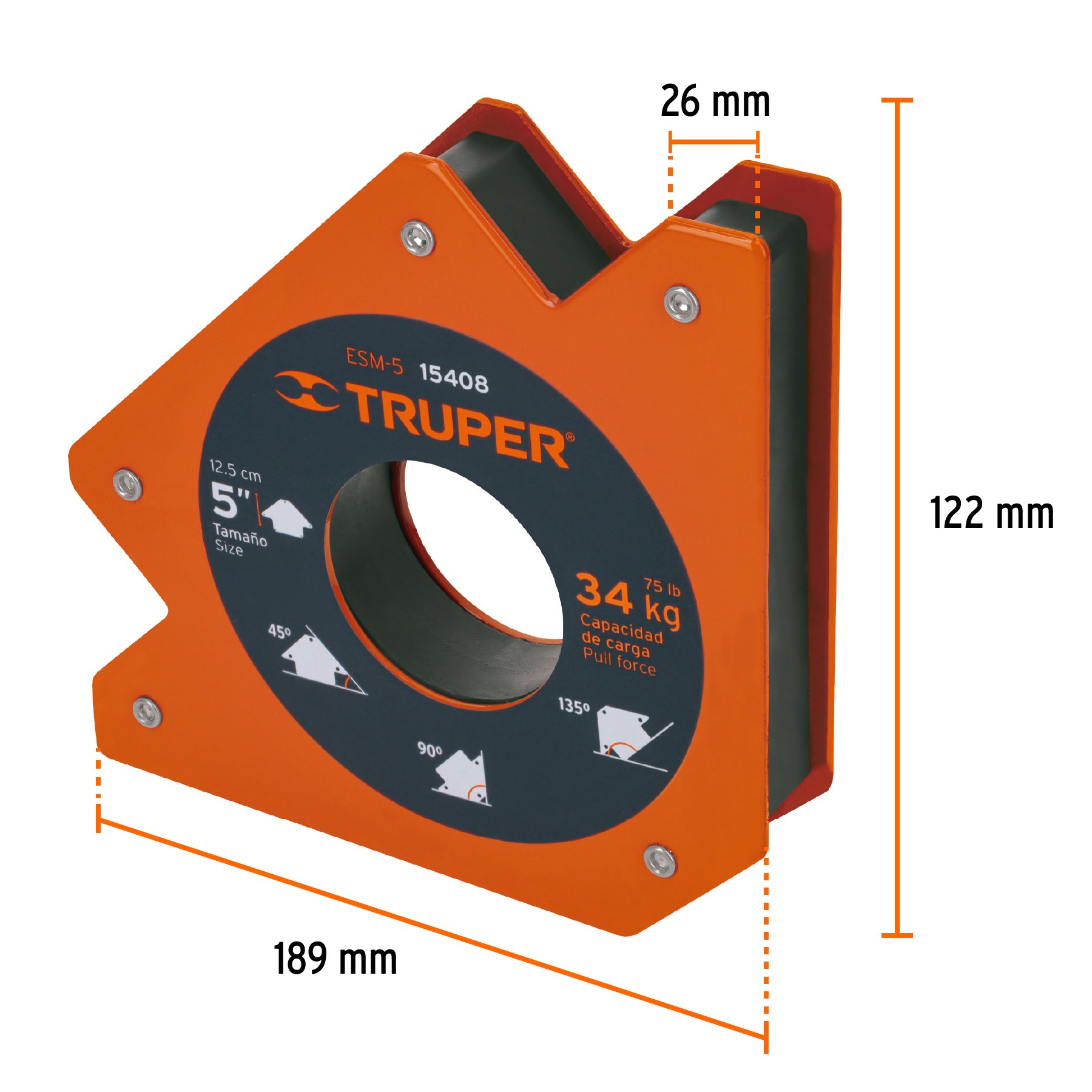 ESCUADRA MAGNÉTICA 5" PARA SOLDAR, CAPACIDAD 34 KG, TRUPER 15408