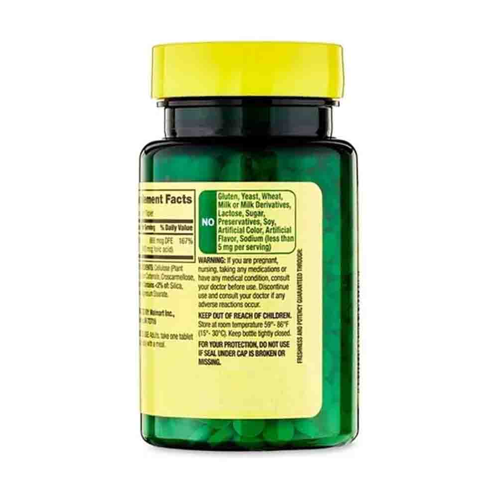 Folate 666mcg DFE Acido Folico 400mcg Spring Valley 250 tabletas