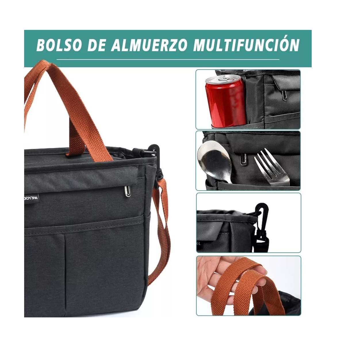 Bolsa Lonchera Termica Moderna Gran Capacidad, Frío Y Calor Negro