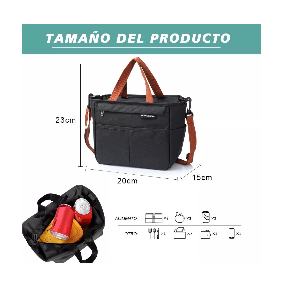 Bolsa Lonchera Termica Moderna Gran Capacidad, Frío Y Calor Negro