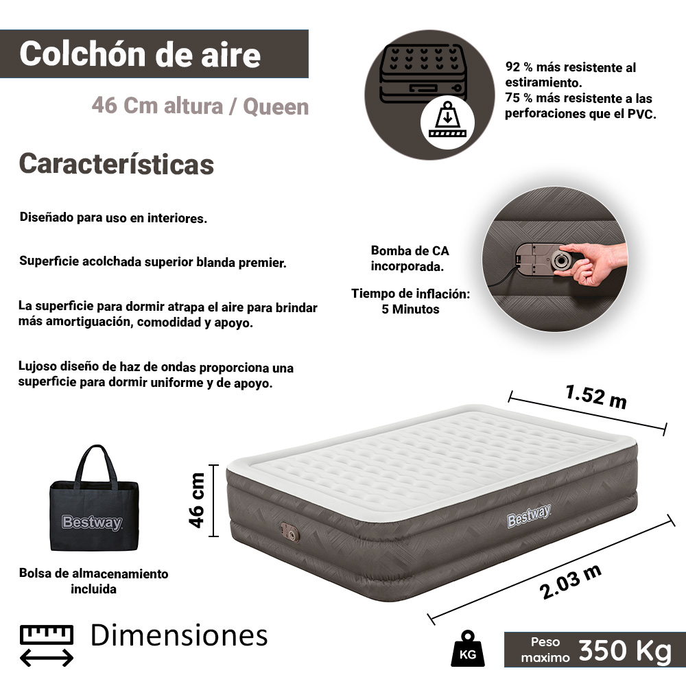 Colchón Inflable Queen Size Cama Aire Con Bomba Integrada