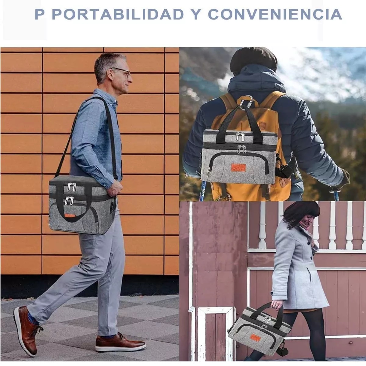 Loncheras Térmica De Doble Capa Bolsa De Almuerzo Portátil Gris