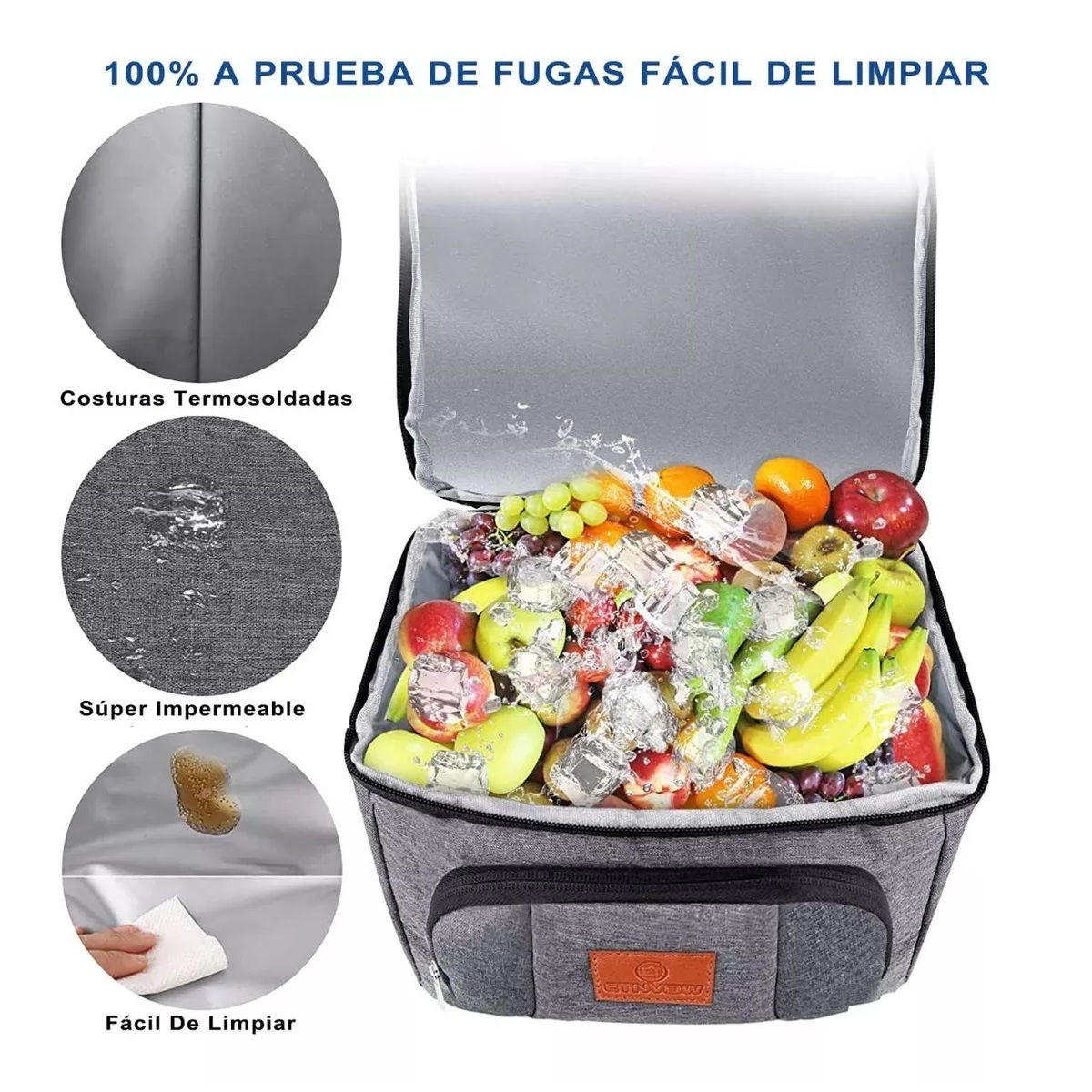 Loncheras Térmica De Doble Capa Bolsa De Almuerzo Portátil Gris