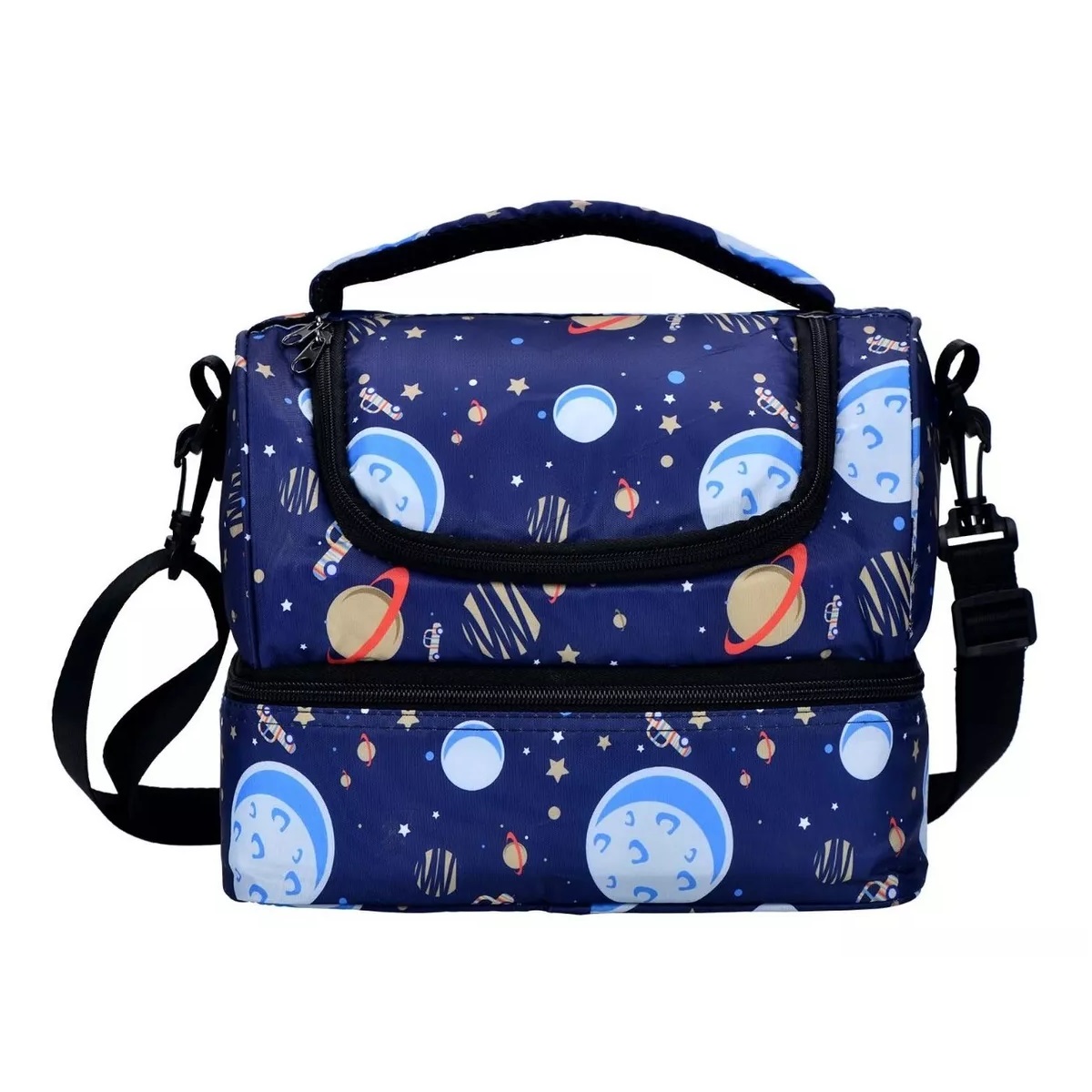 Lonchera Térmica Doble Bolsa De Almuerzo Hombro Para Niños Azul Oscuro