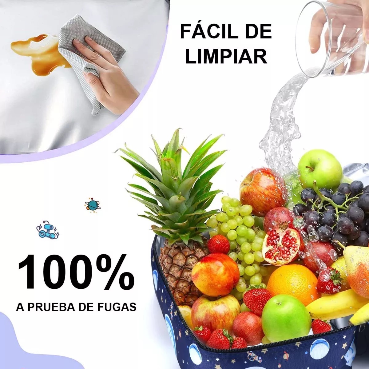 Lonchera Térmica Doble Bolsa De Almuerzo Hombro Para Niños Azul Oscuro