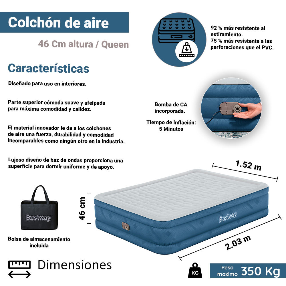 Colchón Inflable Queen Size Cama Aire Con Bomba Integrada