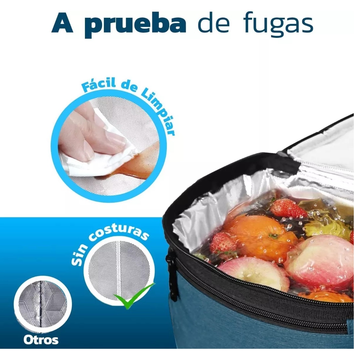 Bolsa De Almuerzo Lonchera Térmica Portátil Y Gran Capacidad Azul