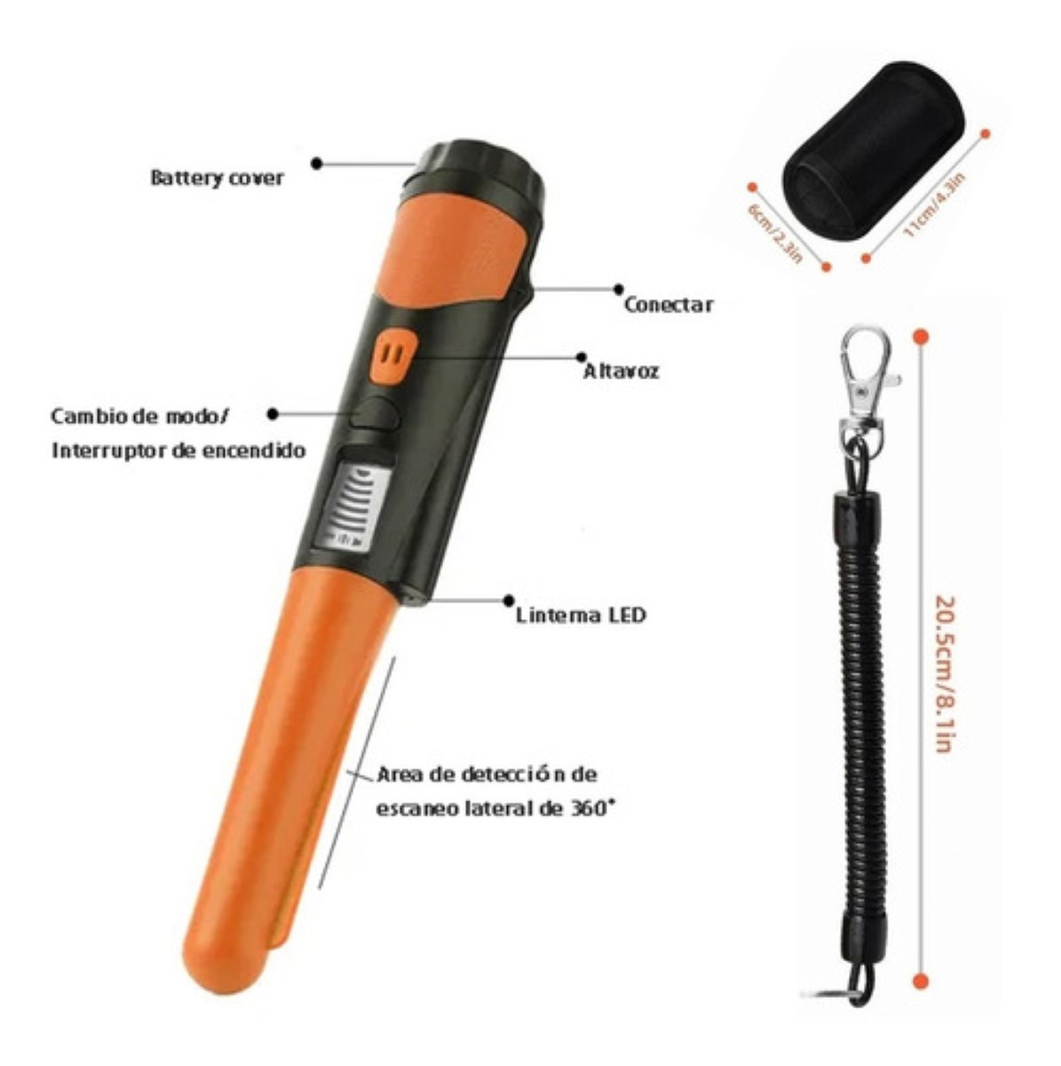 Detector De Metales Portátil Buscador Tesoro Con Lcd Naranja
