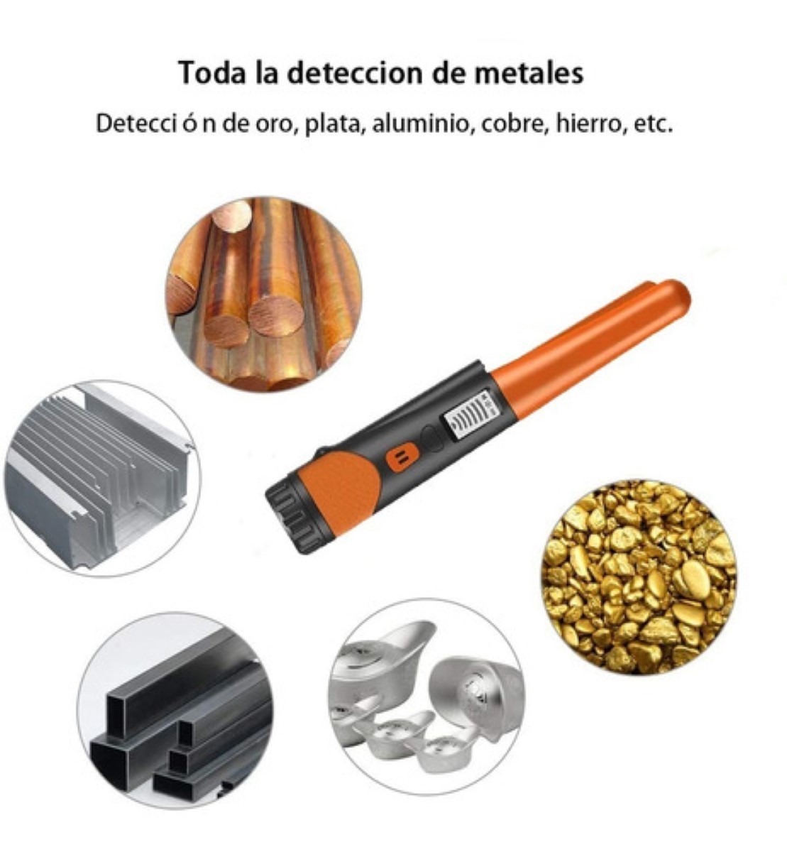 Detector De Metales Portátil Buscador Tesoro Con Lcd Naranja
