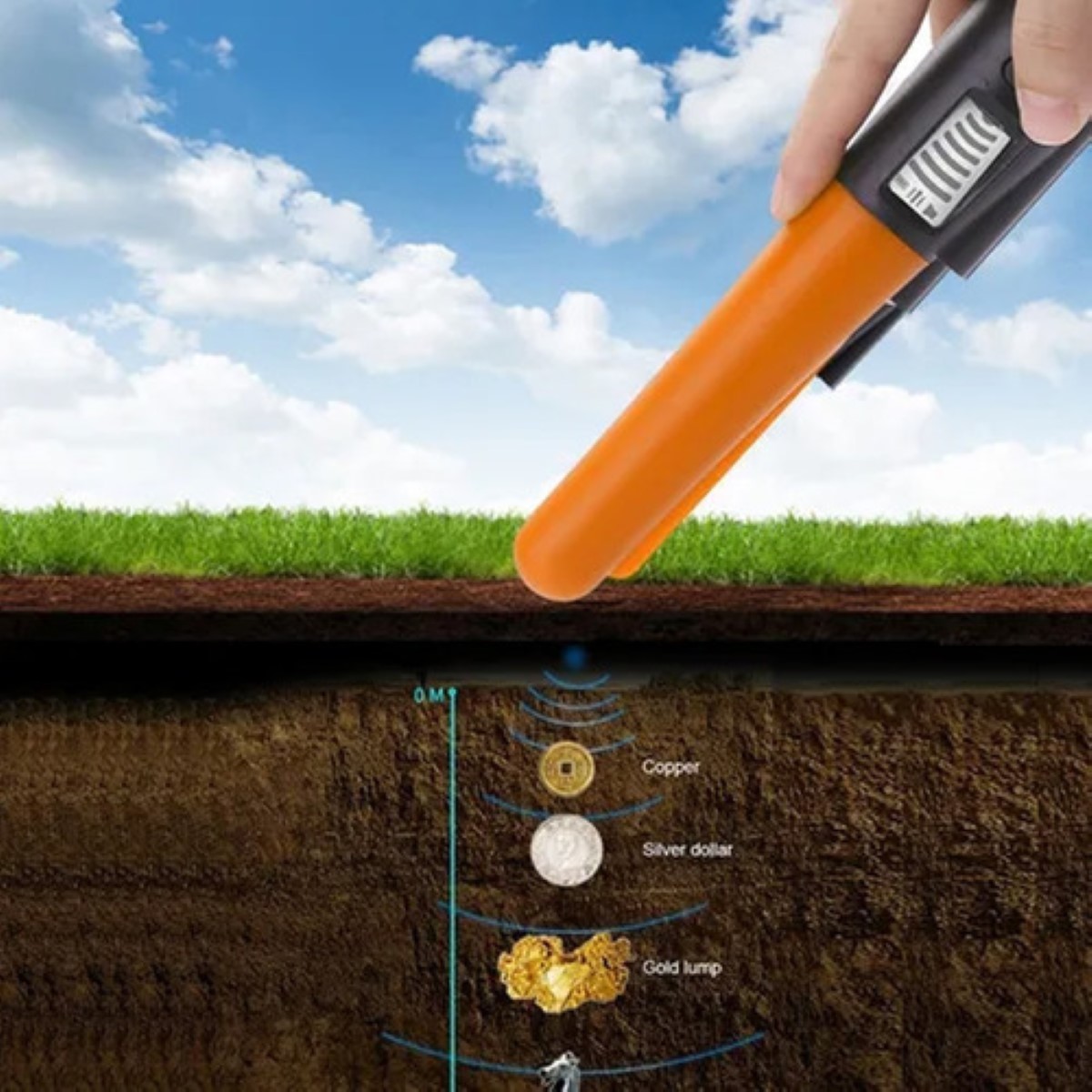 Detector De Metales Portátil Buscador Tesoro Con Lcd Naranja