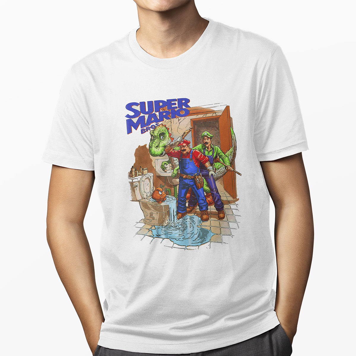 Playera Casual Blanca Super Mario Bros ArtFan