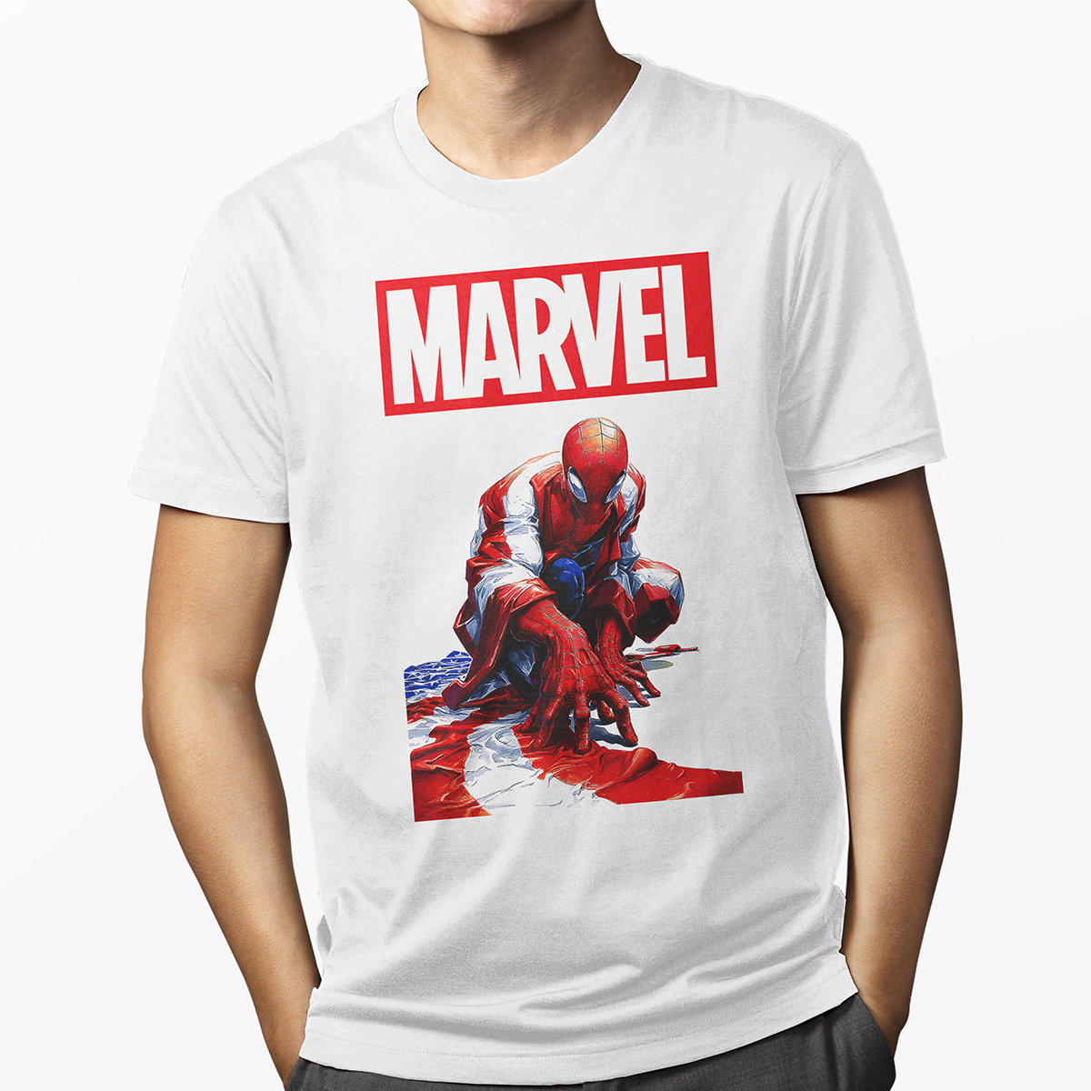 Playera Casual Blanca Spiderman USA Marvel