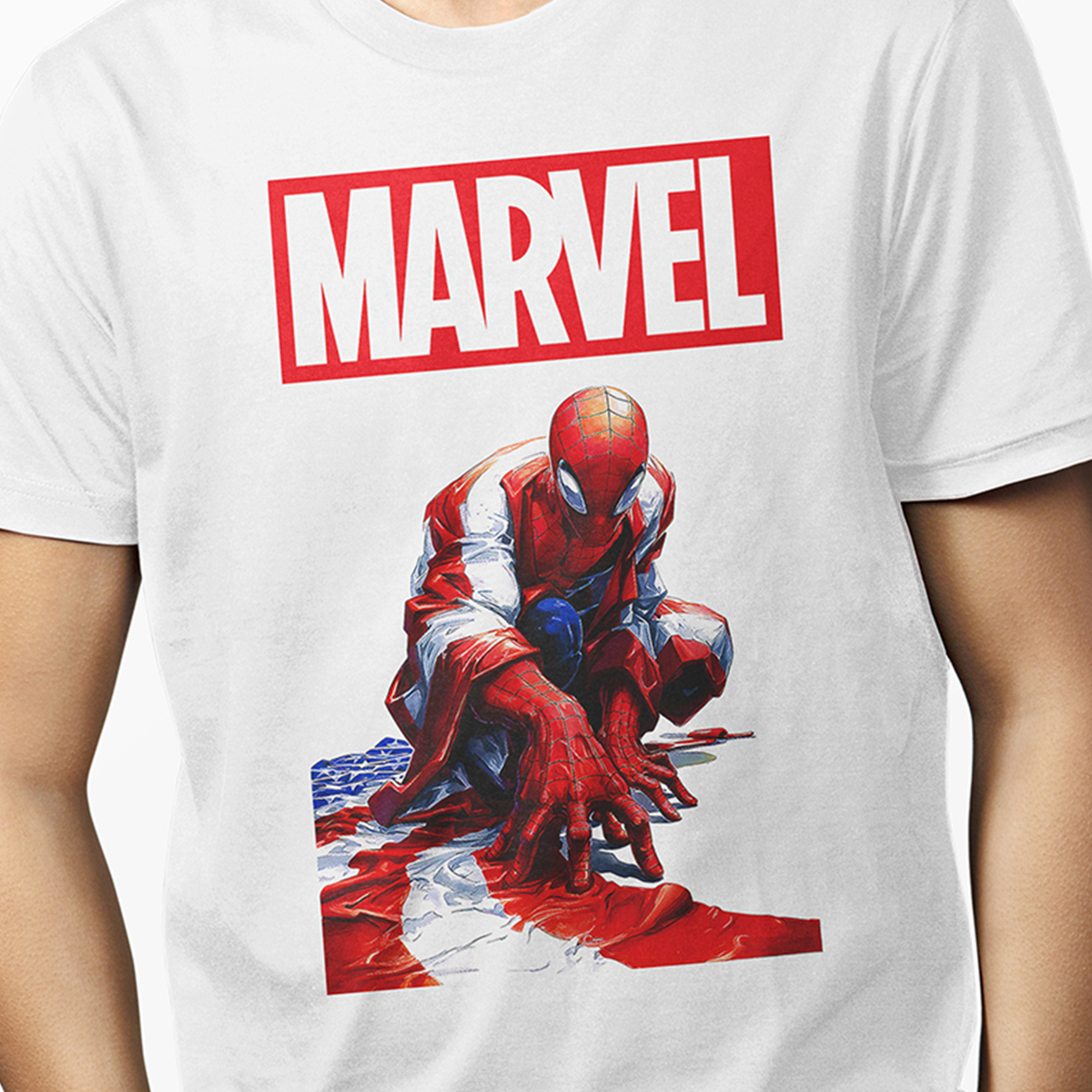 Playera Casual Blanca Spiderman USA Marvel