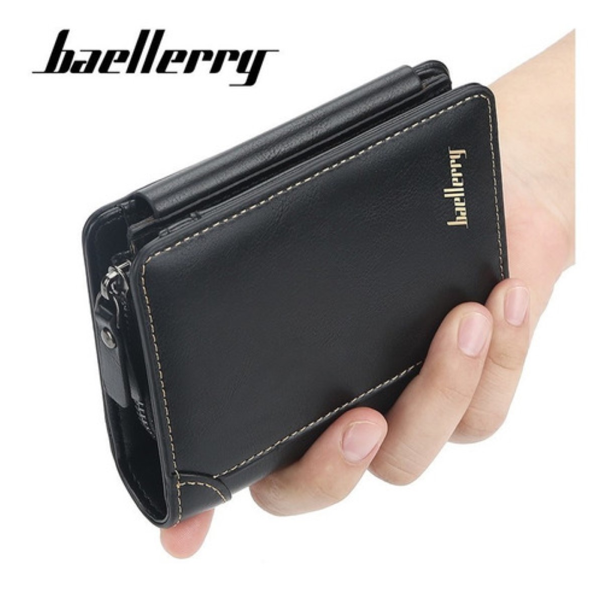 Cartera Tarjetas Billetera De Lujo Cuero Hombre Tres Carpeta Negro