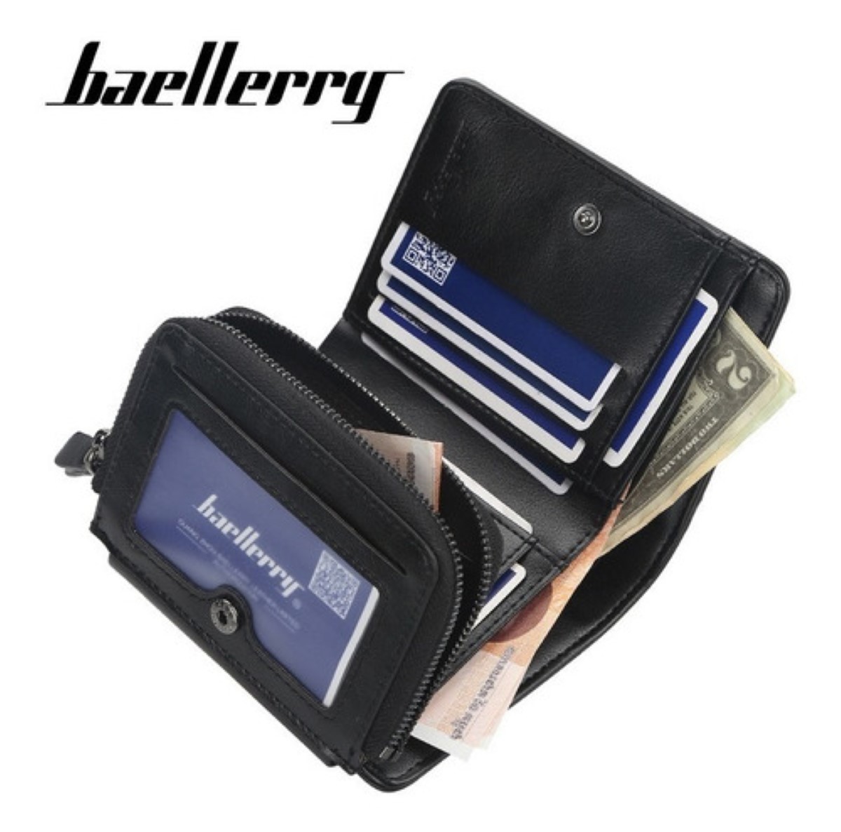 Cartera Tarjetas Billetera De Lujo Cuero Hombre Tres Carpeta Negro