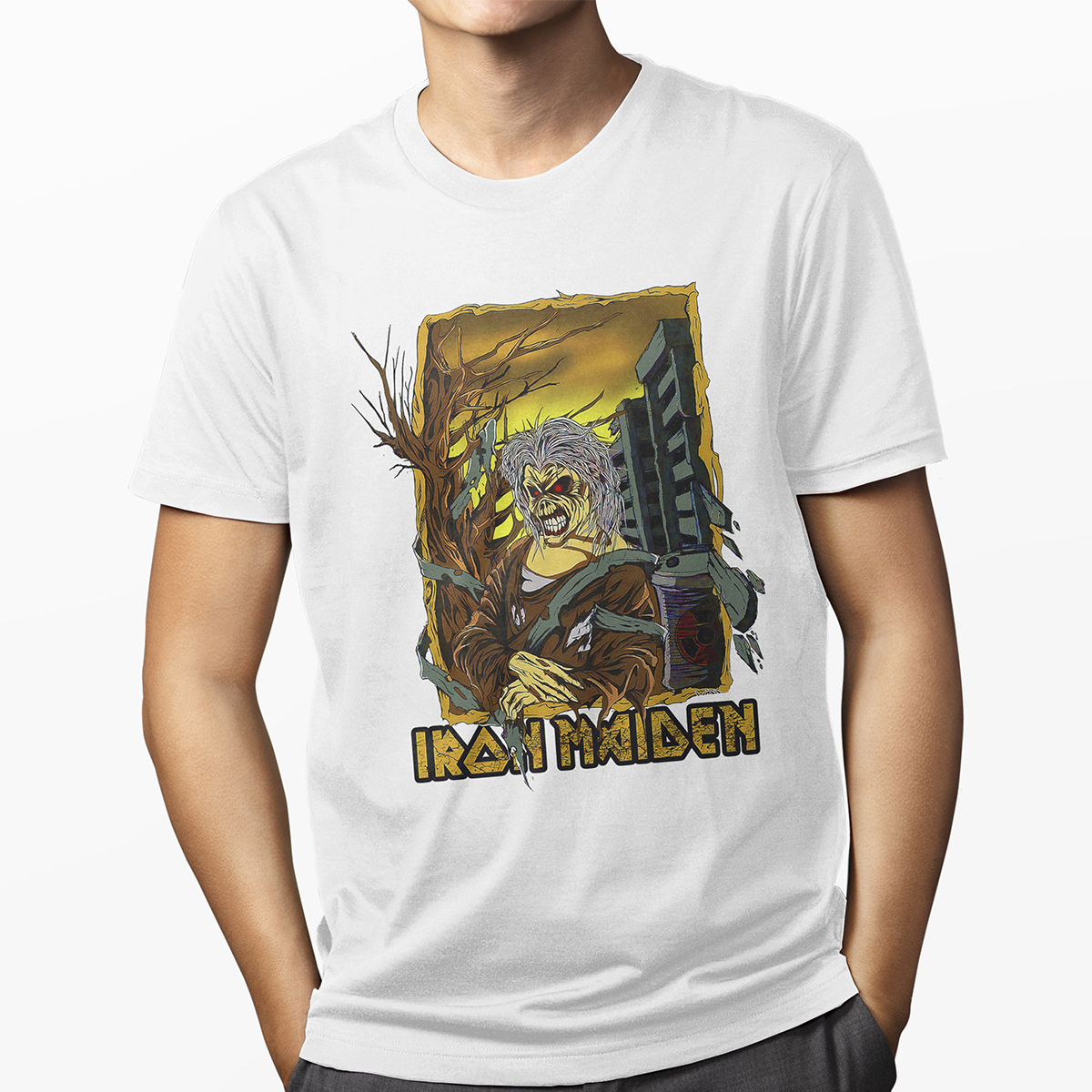 Playera Casual Blanca Iron Maiden Banda Metal