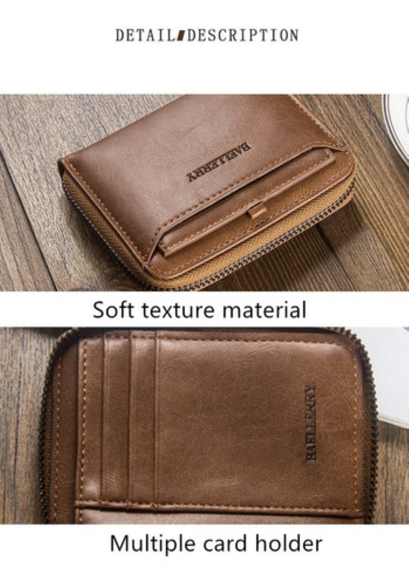 Cartera Hombre Billetera Corta Cierre Moneda Porta Tarjetera Marrón