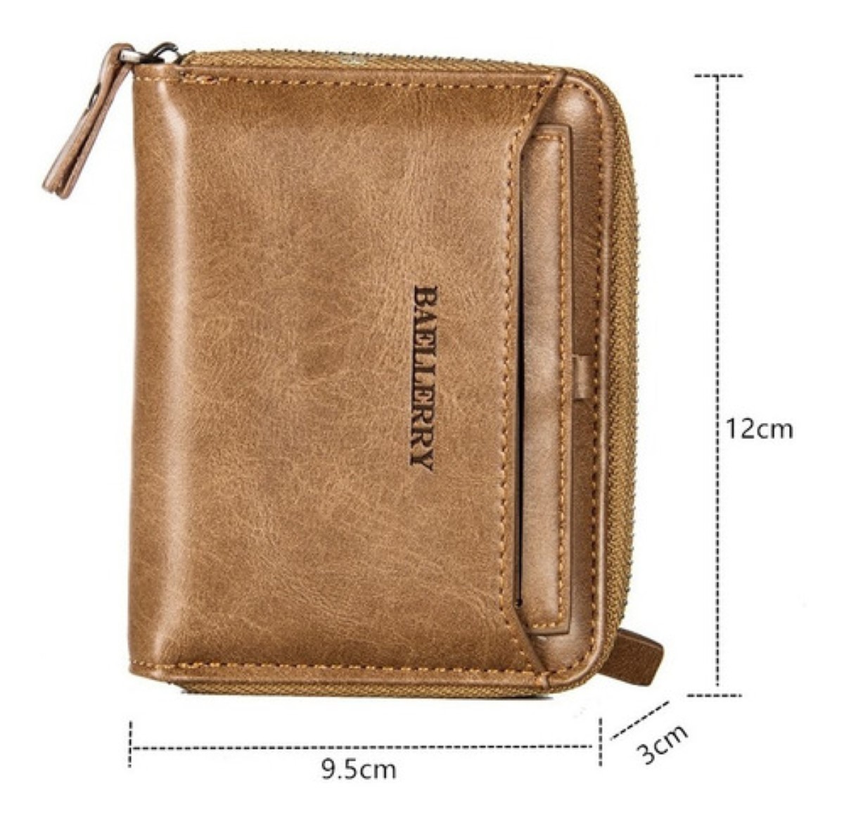 Cartera Hombre Billetera Corta Cierre Moneda Porta Tarjetera Marrón