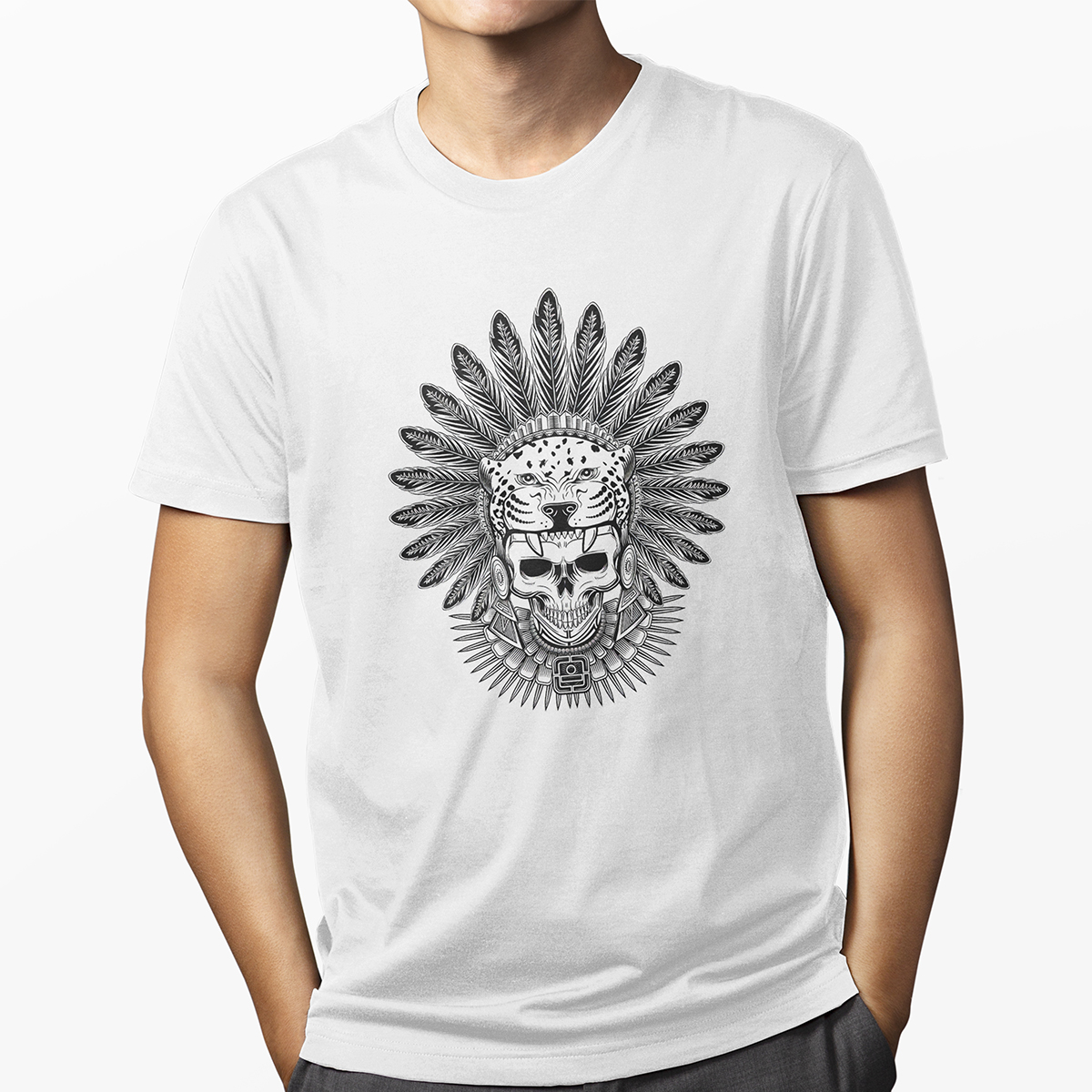 Playera Blanca Jaguar Calavera Urban Art para caballero
