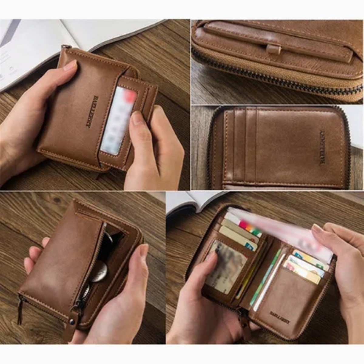 Cartera Tarjetas Billetera De Lujo Cuero Para Hombre Marrón