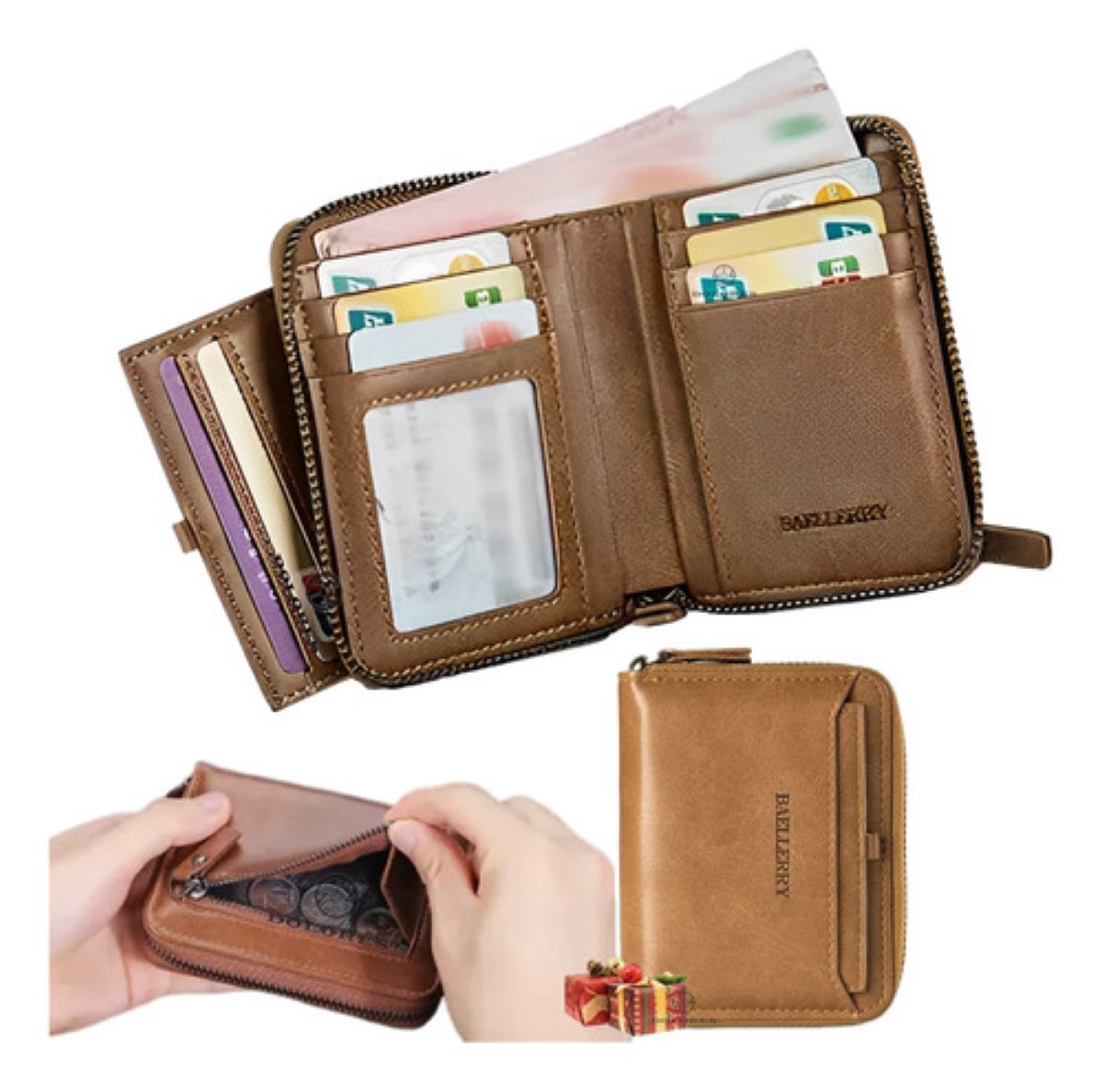 Cartera Tarjetas Billetera De Lujo Cuero Para Hombre Marrón