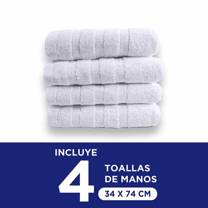 Toalla para Manos Blanca 4 piezas 100% Algodon 34x74 - Hokins