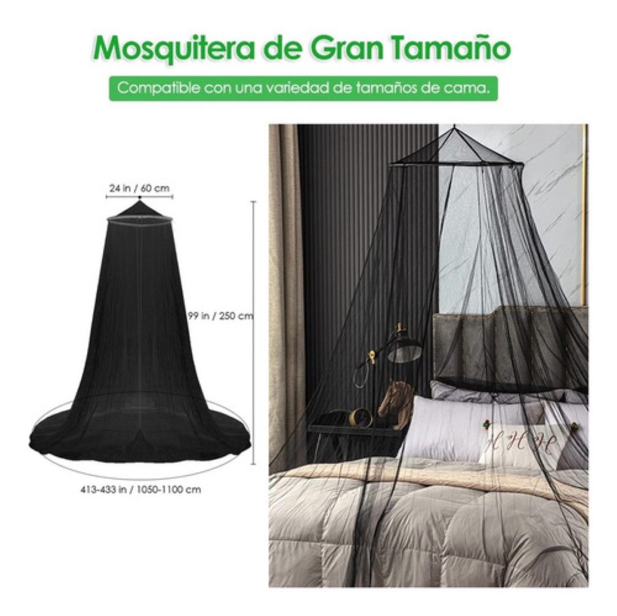 Pabellón Mosquitero King Size Para Cama De Redonda De Niño Negro