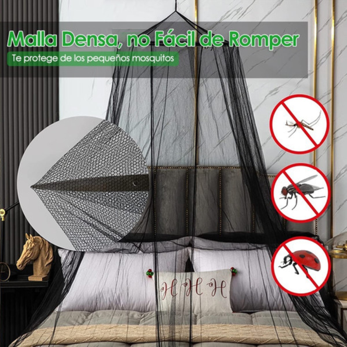 Pabellón Mosquitero King Size Para Cama De Redonda De Niño Negro