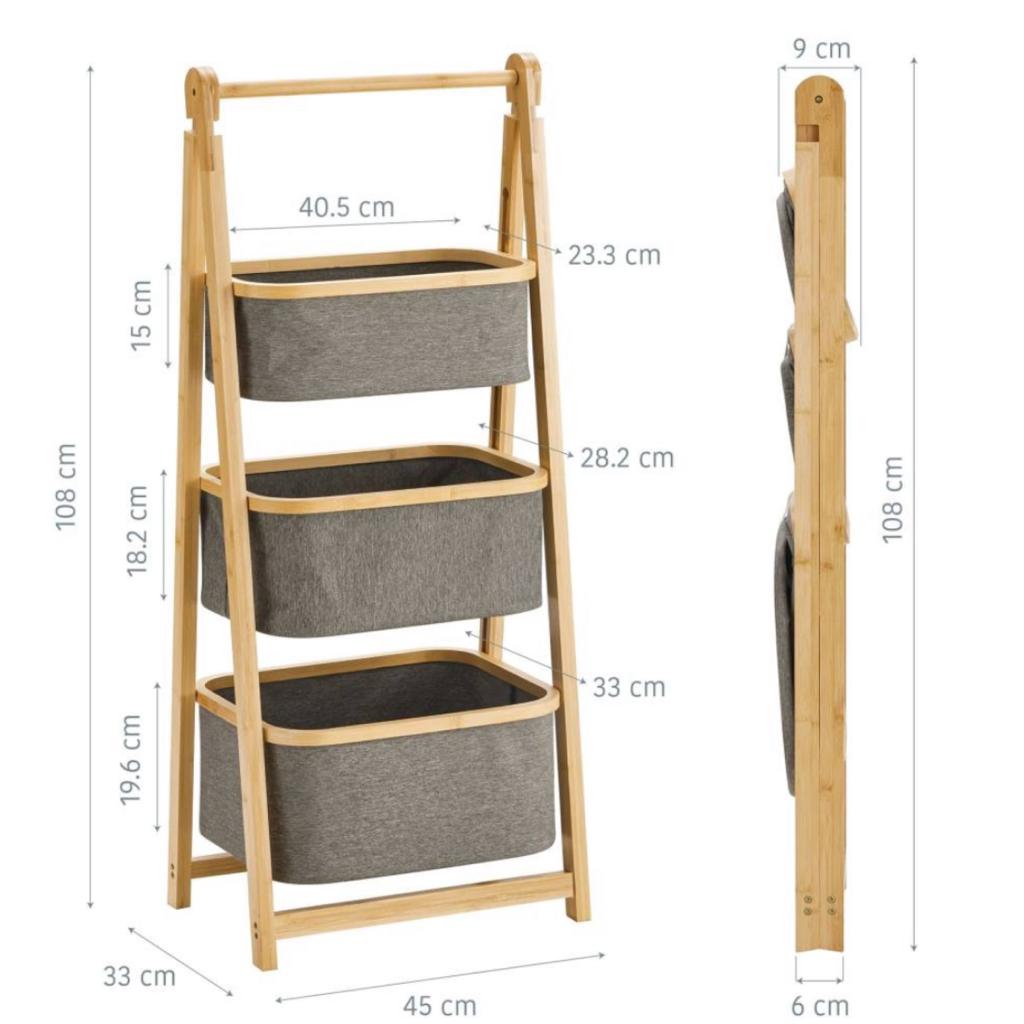 Torre De Almacenamiento De Bambú Plegable 3 Niveles