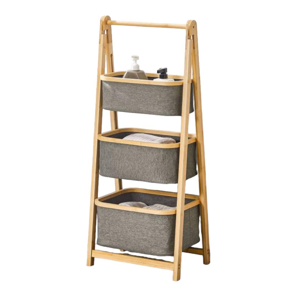 Torre De Almacenamiento De Bambú Plegable 3 Niveles