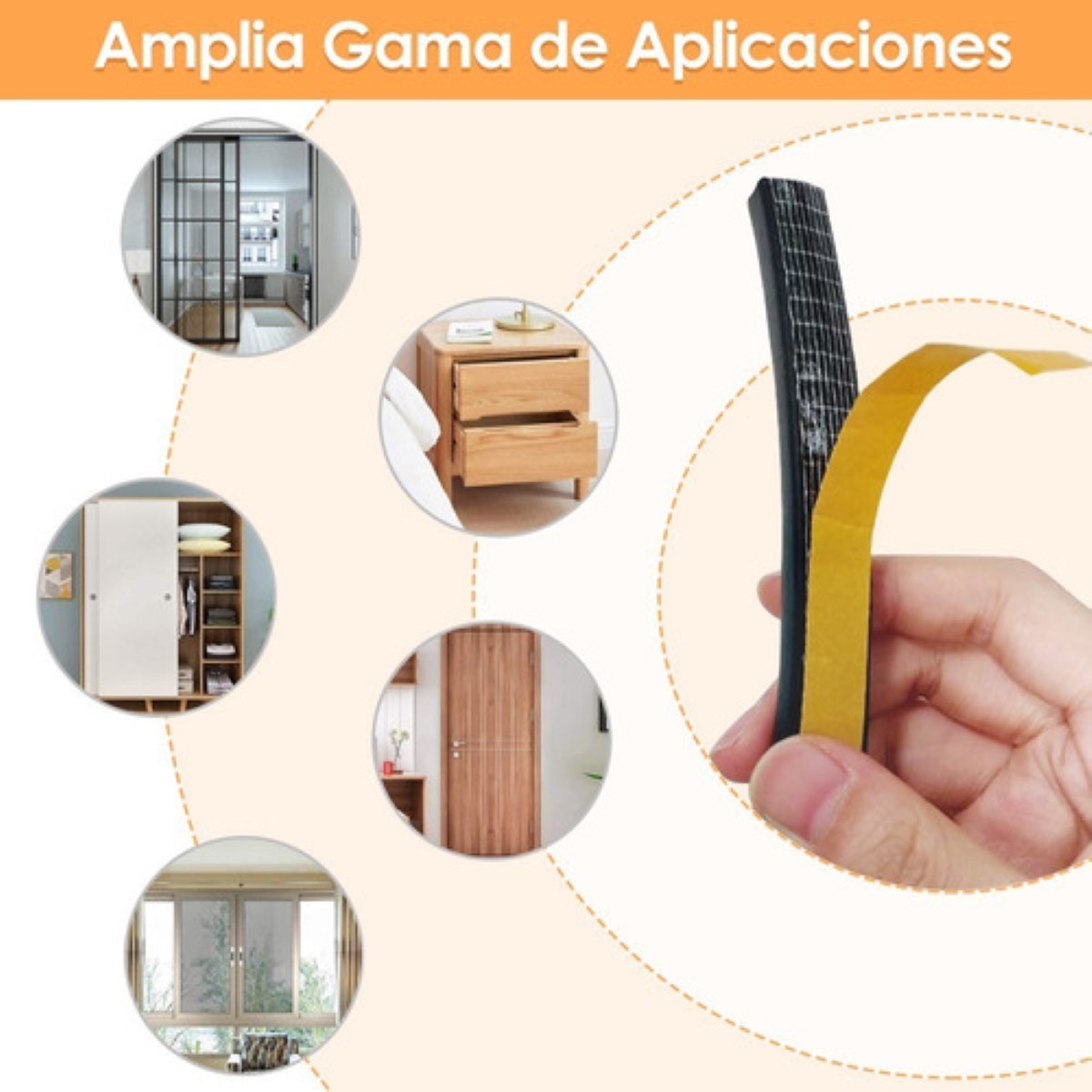 Guarda Polvo Para Puerta Ancho Adhesivo Prueba Intemperie 6m Amarillo/Negro