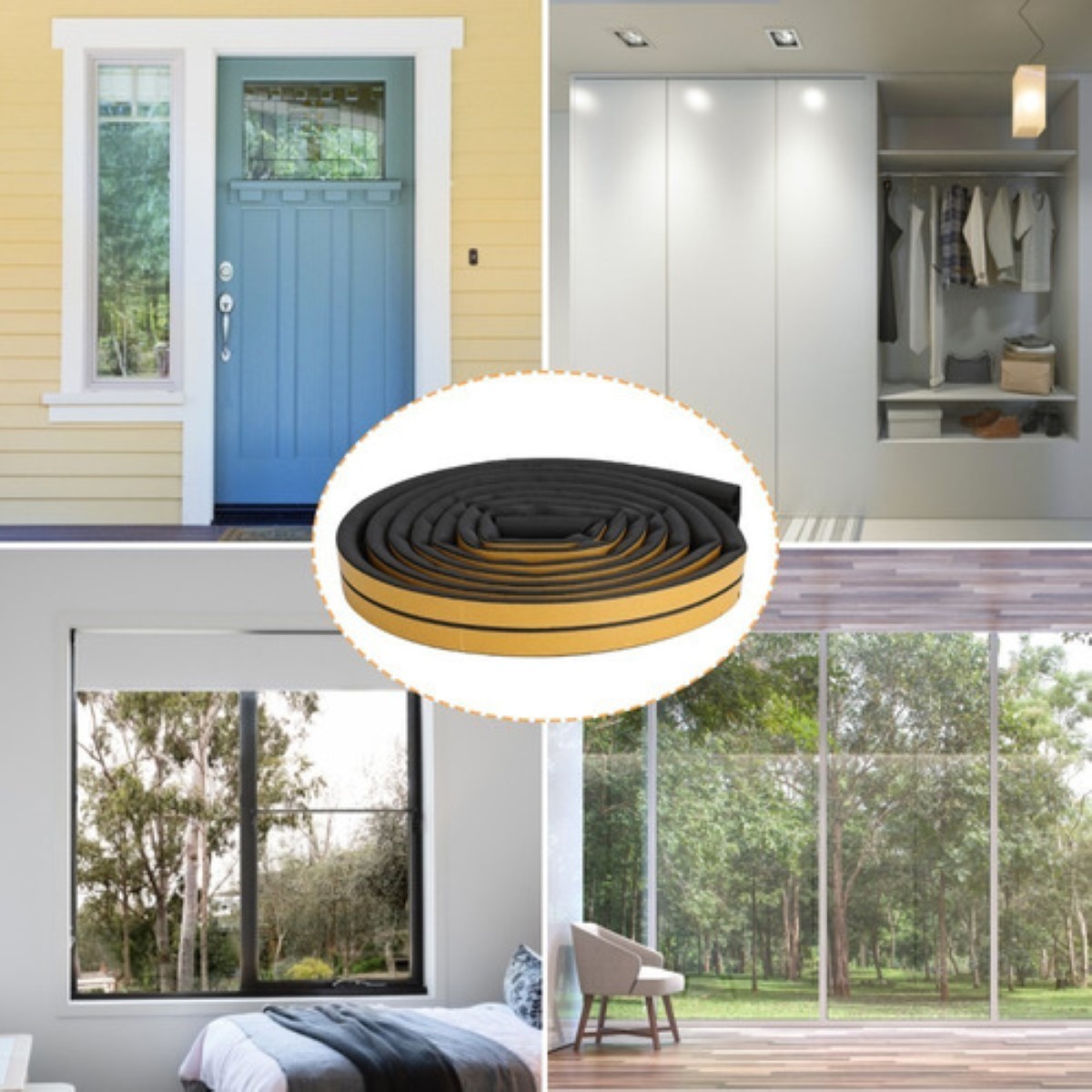 Guarda Polvo Para Puerta Ancho Adhesivo Prueba Intemperie 6m Amarillo/Negro