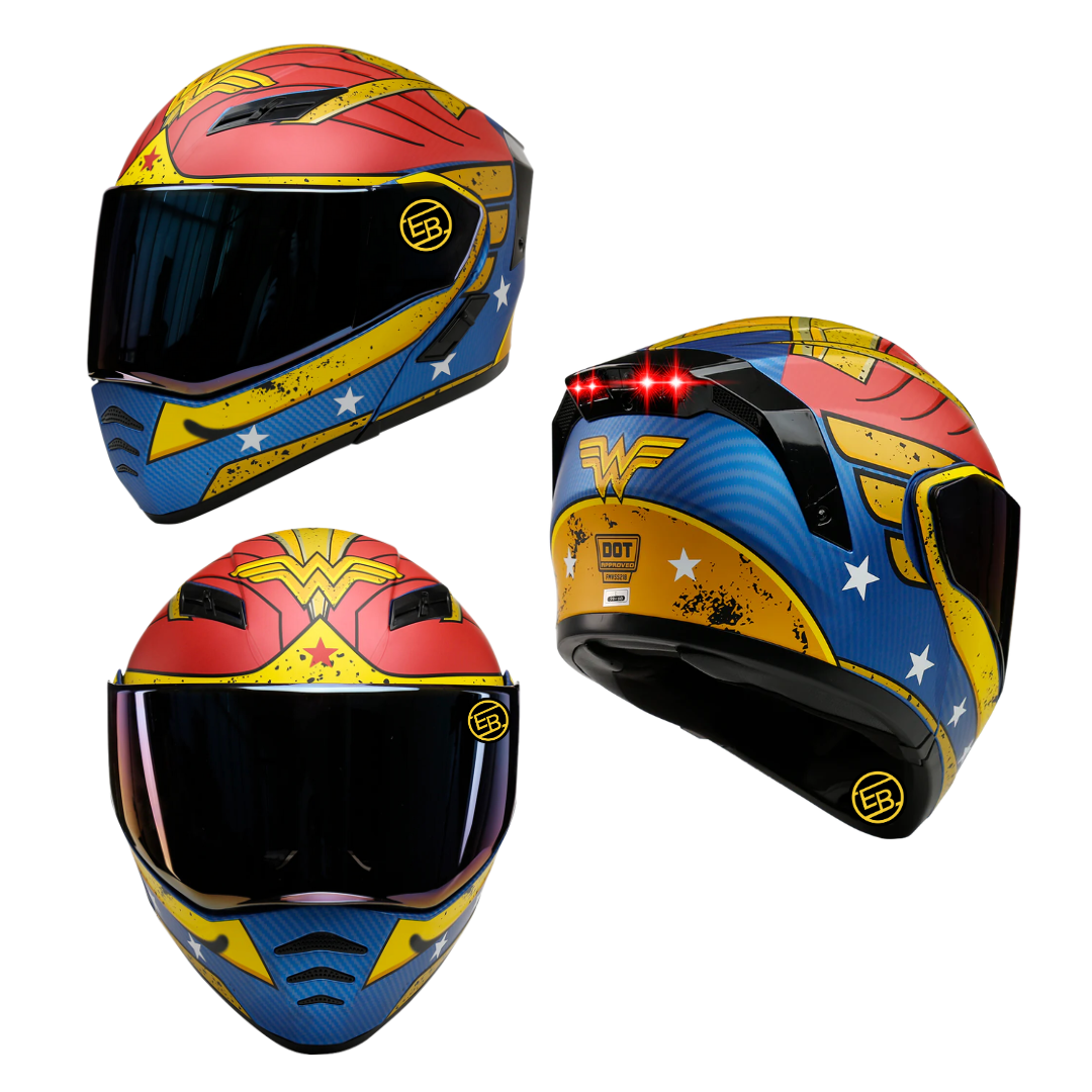 CASCO ABATIBLE KOV DC ESTELAR WONDER WOMAN ROJO MOTO