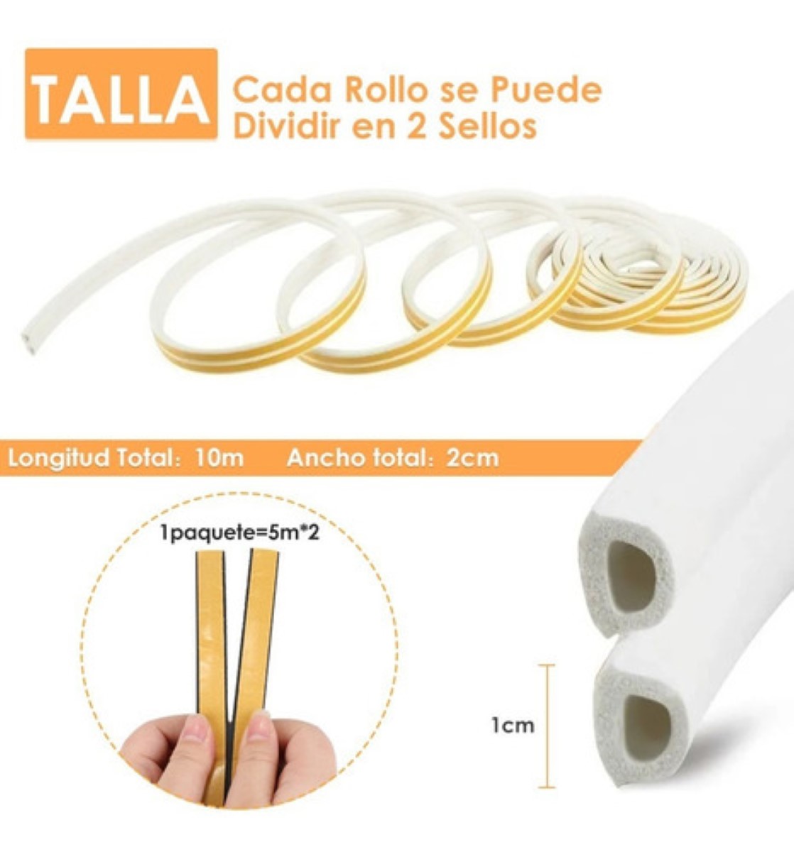 Tira De Sellado Para Puerta Y Ventana Guarda Polvo 10m*2 Beige/Amarillo