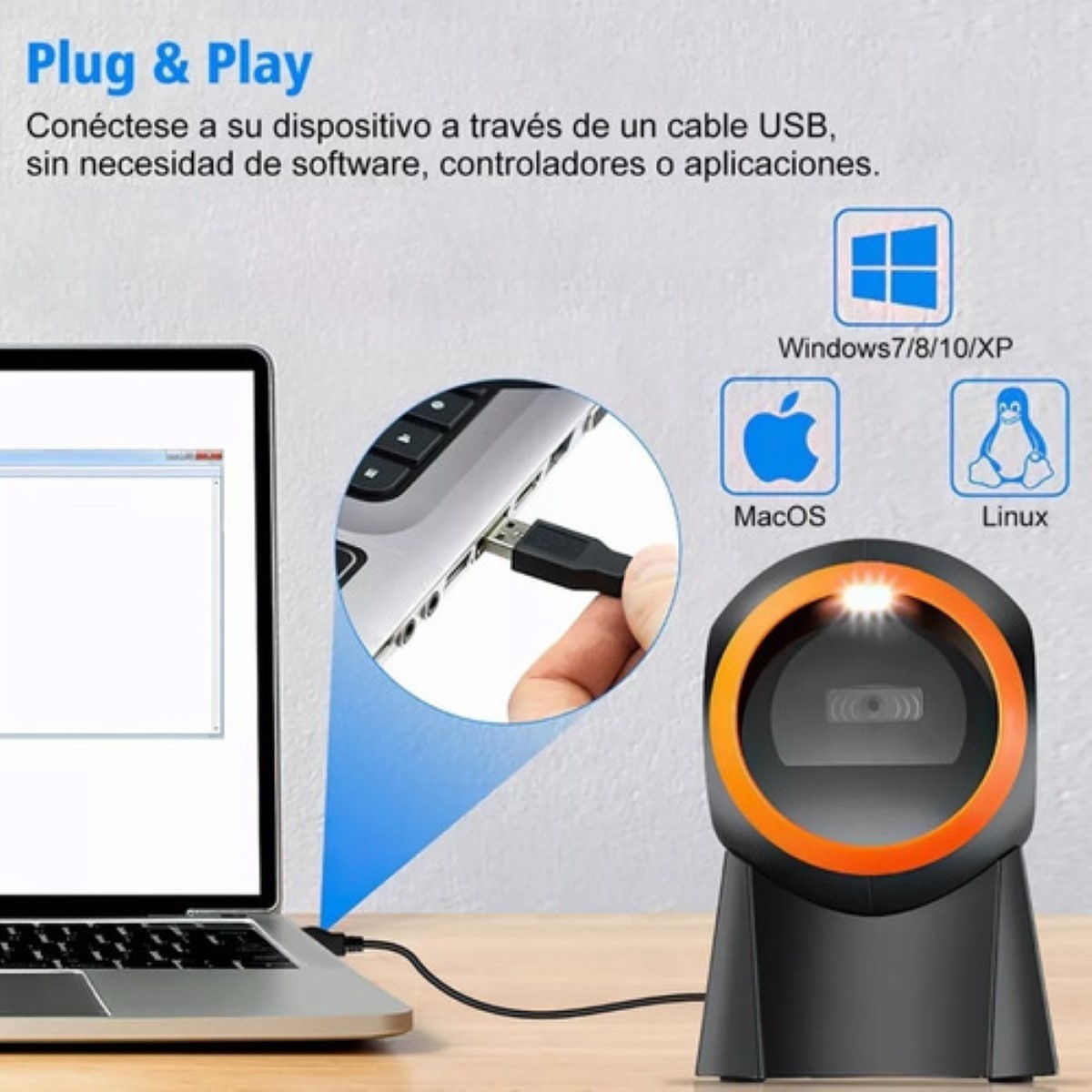 Lector Código Barras Omnidireccional 1d/2d/qr Usb Scanner Negro